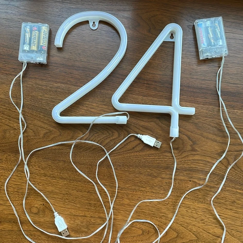 Birthday 24 light decor pink and white battery or HDMI powered